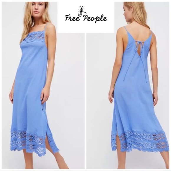 NWT Free People Intimately Abbie Crinkle Cotton Crochet Slip Maxi Dress - Picture 2 of 6